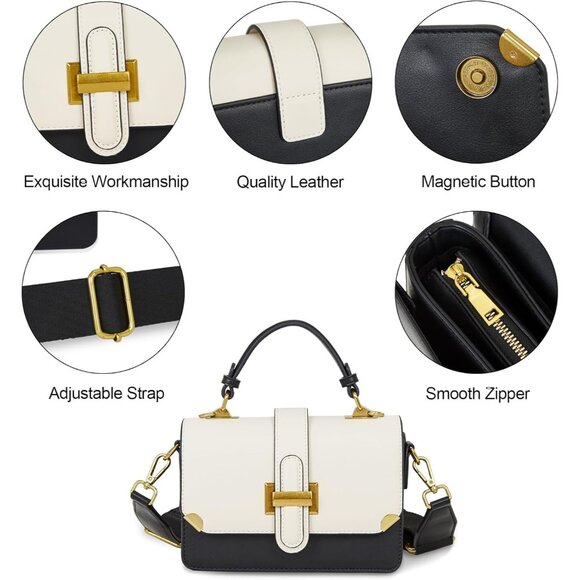 Women's Black Leather Satchel Small Classy Crossbody Bag Purse Fashion Handbag - Picture 5 of 7